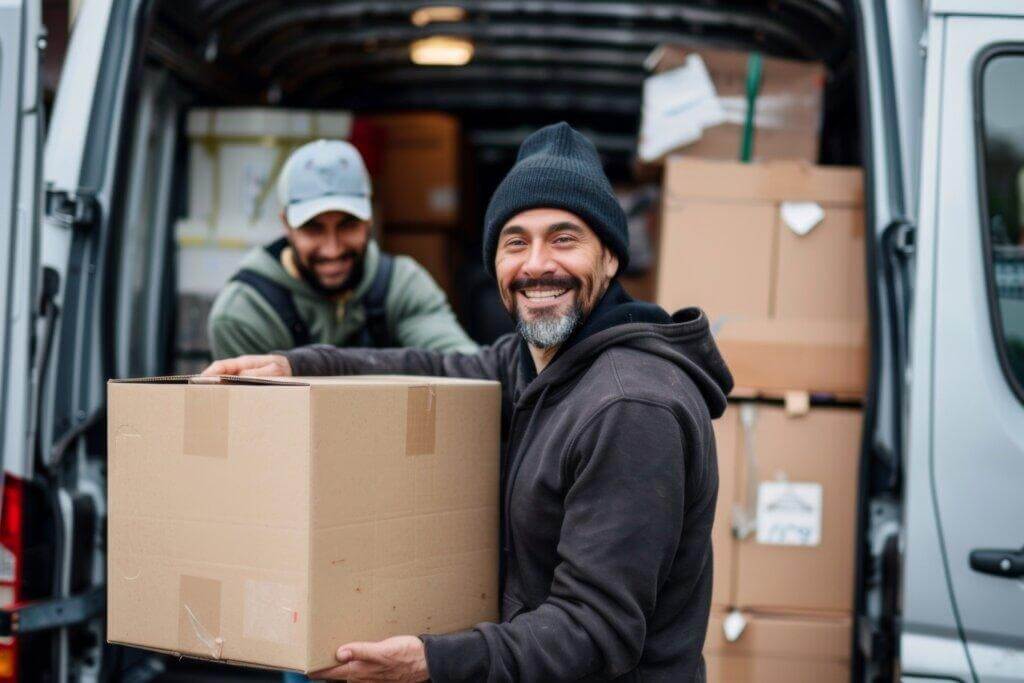 Moving company packing their truck